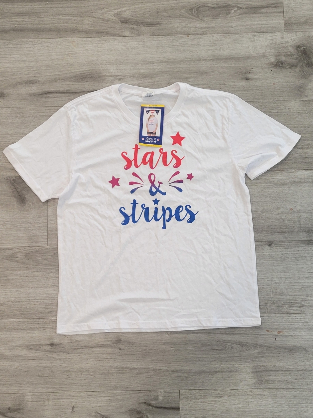 Stars & Stripes Graphic Tee - White with Red & Blue Print